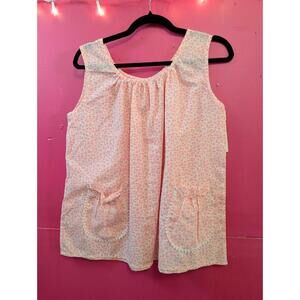 Vintage 1960s Retro Pink White Cotton Flowered Lounge Top with Pockets Large
